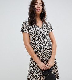 Платье миди с запахом и звериным принтом New Look Maternity - Коричневый