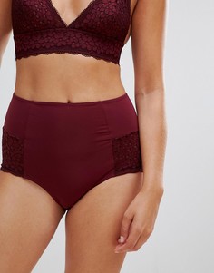 Бордовые кружевные трусики с завышенной талией Monki - Красный