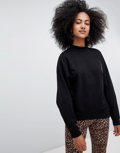 Черный oversize-свитшот с высоким воротом Monki - Черный