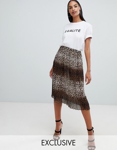 Плиссированная юбка миди с леопардовым принтом Boohoo - Мульти