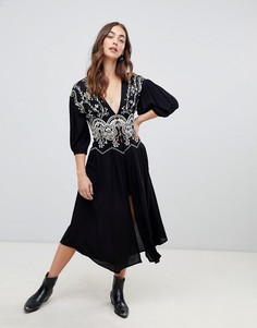 Топ макси с вышивкой Free People Highline Skyline - Черный
