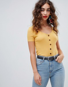 Футболка в рубчик на пуговицах New Look - Желтый