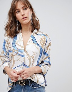 Атласная блузка с открытой спиной и принтом River Island - Мульти