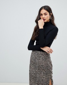 Топ с отворачивающимся воротником и длинными рукавами Miss Selfridge - Черный