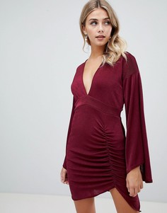 Бордовое платье мини с расклешенными рукавами Missguided - Красный