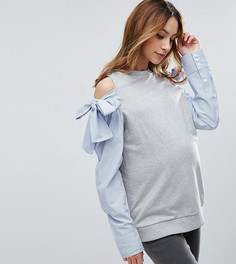 Свитшот с вырезами на плечах и рукавами в стиле рубашки ASOS Maternity - Серый