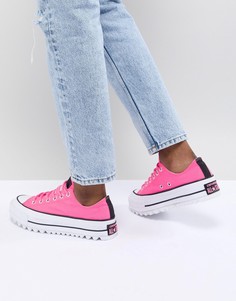 Розовые кроссовки на платформе с ребристой подошвой Converse - Розовый