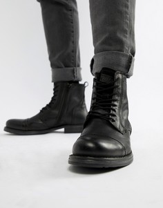 Кожаные ботинки с молнией сбоку Jack & Jones - Черный