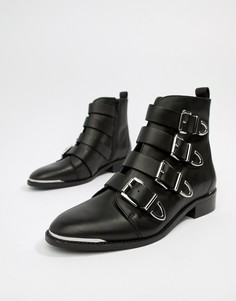 Office Archive four buckle black leather ankle boots - Черный