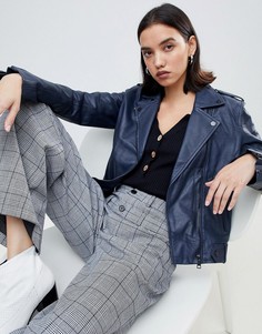 Кожаная байкерская куртка Selected Femme - Темно-синий