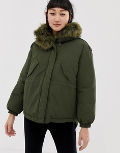 Oversize-куртка с капюшоном из искусственного меха Only - Зеленый