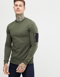 Обтягивающий свитшот цвета хаки с контрастным карманом в стиле MA1 ASOS DESIGN - Зеленый
