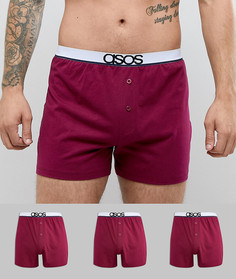 3 пары бордовых трикотажных боксеров-брифов с логотипом на резинке ASOS DESIGN - Мульти