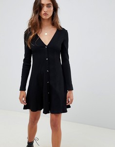 Чайное платье в рубчик на пуговицах ASOS DESIGN - Черный
