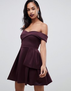 Короткое приталенное платье с широким вырезом и запахом ASOS DESIGN - Фиолетовый