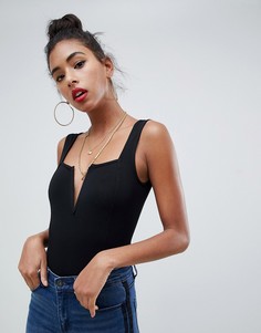 Боди без рукавов с глубоким вырезом ASOS DESIGN - Черный