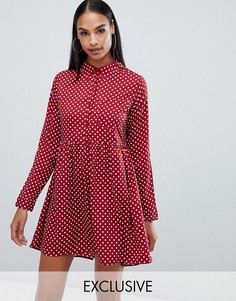 Свободное платье-рубашка в горошек Boohoo - Красный