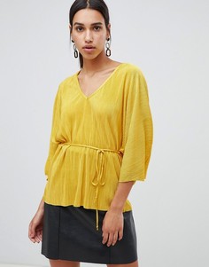 Желтая плиссированная блузка с поясом River Island - Желтый