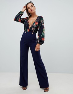 Синие широкие брюки с завышенной талией PrettyLittleThing - Синий