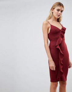 Бордовое облегающее платье с оборкой New Look - Красный