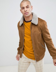 Коричневая байкерская куртка из искусственной замши с воротником борг River Island - Коричневый