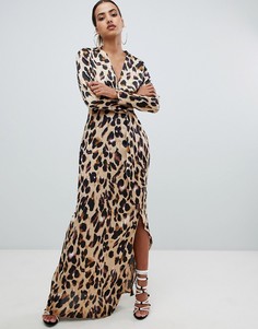 Missguided twist wrap maxi dress in leopard - Мульти