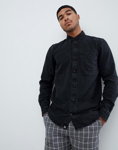 Черная джинсовая рубашка Pull&Bear - Черный