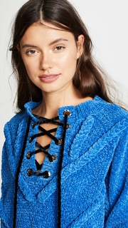 Yigal Azrouel Chenille Sweater with Lace Detail