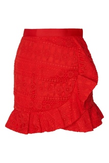 Красная кружевная юбка с оборками Self Portrait
