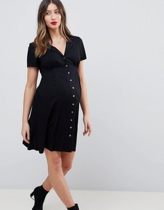 Короткое приталенное платье на пуговицах ASOS DESIGN Maternity - Черный
