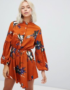 Платье-рубашка без воротника с цветочным принтом Parisian - Оранжевый