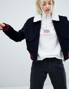 Темно-синяя вельветовая куртка с контрастной отделкой ASOS DESIGN - Темно-синий