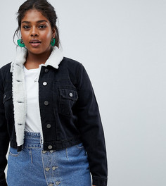 Черная выбеленная джинсовая куртка с воротником борг ASOS DESIGN Curve - Черный