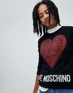 Джемпер из смеси шерсти и кашемира с блестящим логотипом Love Moschino - Черный