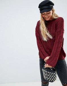 Вязаный джемпер с узором в косичку и рваной отделкой Brave Soul - Темно-синий