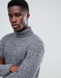 Серый джемпер в рубчик с отворачивающимся воротником ASOS DESIGN - Серый