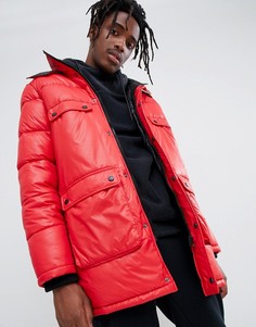 Красная длинная парка с отделкой из искусственного меха ASOS DESIGN - Красный