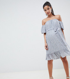 Платье мини с открытыми плечами, декоративной отделкой и поясом ASOS DESIGN Maternity - Серый
