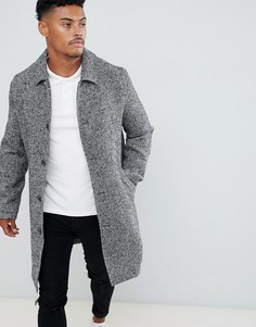 Черное фактурное пальто из ткани с добавлением шерсти ASOS DESIGN - Серый