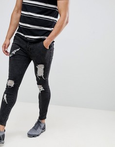 Черные облегающие джинсы с рваной отделкой SikSilk - Черный