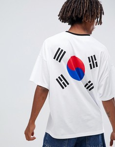 Oversize-футболка с принтом флага Южной Кореи и вышивкой на груди ASOS DESIGN - Белый