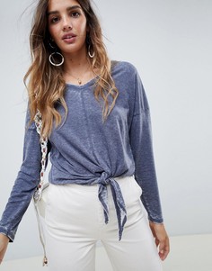 Выбеленный топ с завязкой и рукавами летучая мышь ASOS DESIGN - Серый