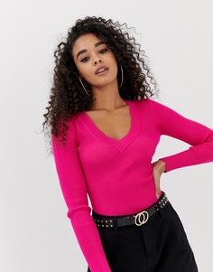 Трикотажное боди с очень глубоким вырезом Missguided - Розовый