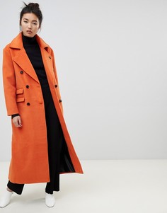 Двубортное пальто макси Neon Rose - Оранжевый