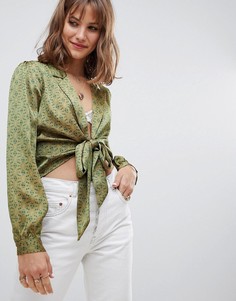 Атласная блузка с завязкой Wild Honey - Зеленый