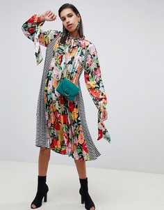 Платье-трапеция миди со складками и принтом ASOS DESIGN - Мульти