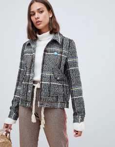 Короткая куртка в клетку из ткани с добавлением шерсти Maison Scotch - Серый