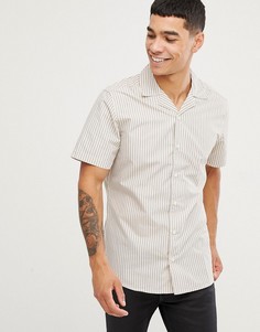 Рубашка в полоску с короткими рукавами и отложным воротником Only & Sons - Белый