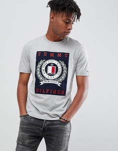 Серая меланжевая футболка с вышивкой на груди Tommy Hilfiger - Серый