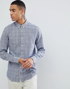 Темно-синяя приталенная рубашка в клетку с логотипом Tommy Hilfiger - Синий